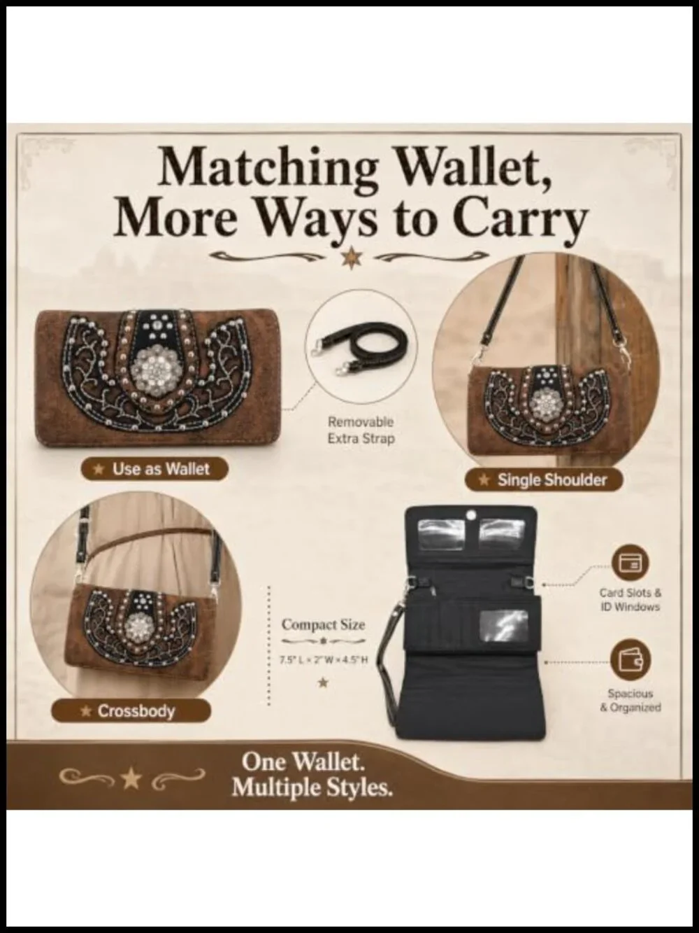 Studded Faux Leather Western Satchel Purse with Matching Wallet, Rhinestone